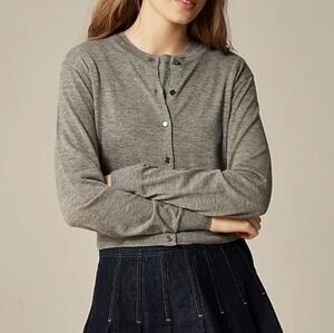 J. Crew Featherweight Minimalist 100% Cashmere Heather Gray Cardigan, Sz S
